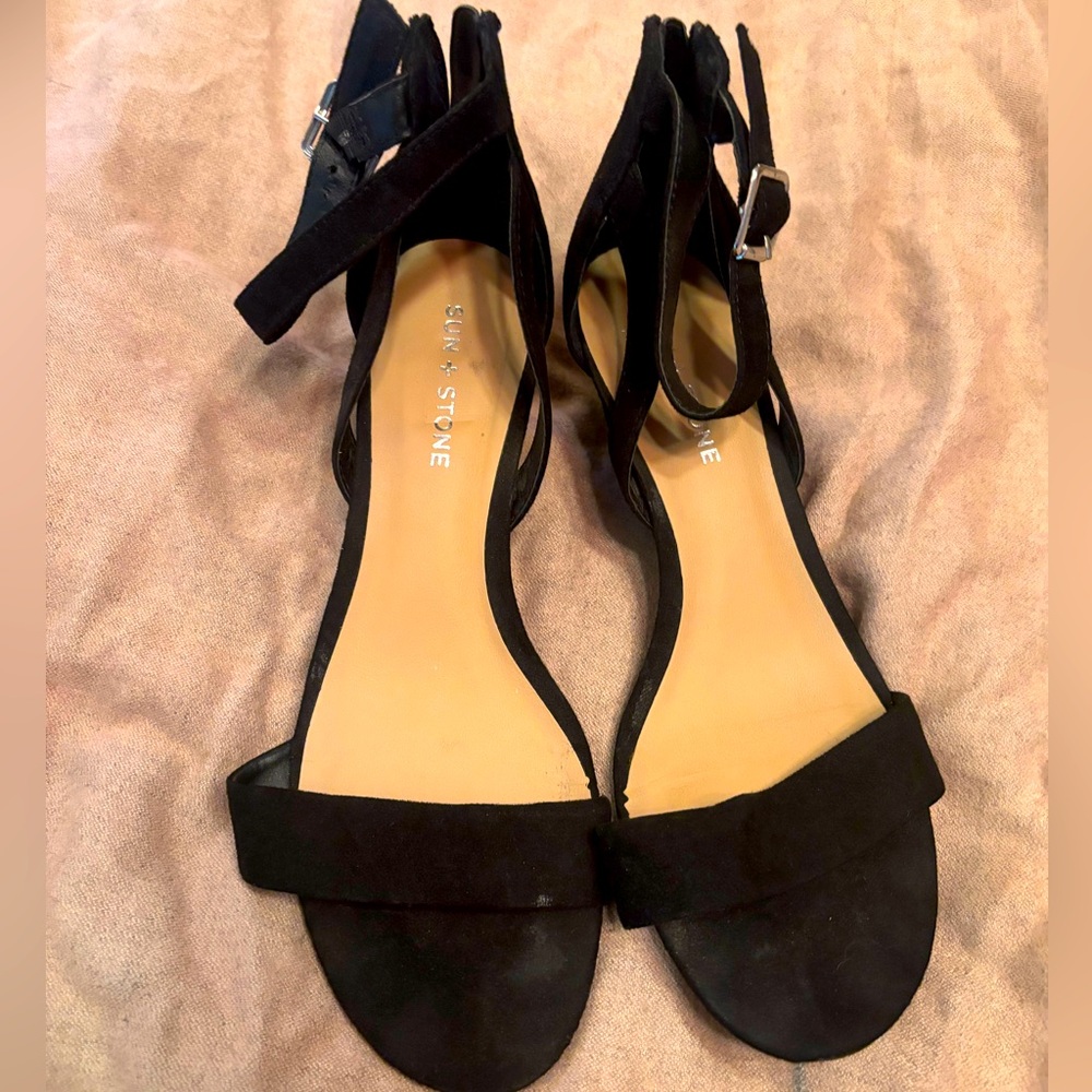 Sun and Stone Black Suede Women's Ankle Strap Sandals Size 9